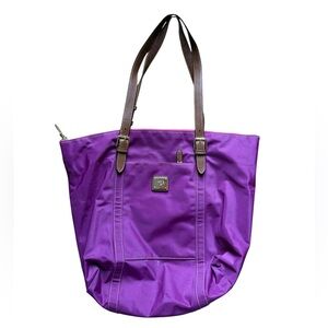 Lauren Ralph Lauren Magenta Nylon Tote Bag with Brown Leather Straps